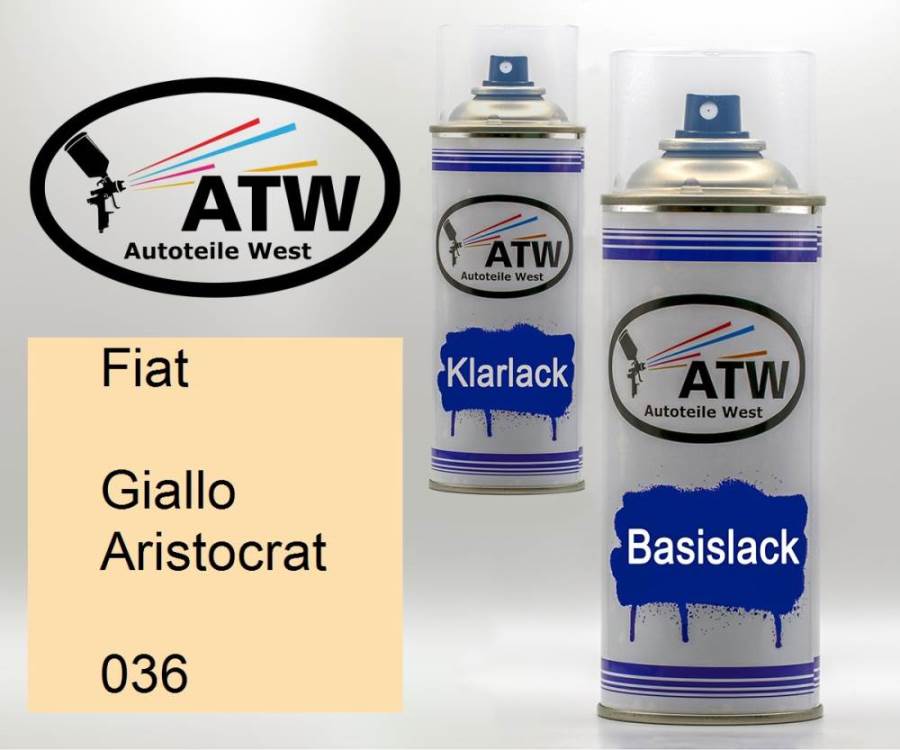 Fiat, Giallo Aristocrat, 036: 400ml Sprühdose + 400ml Klarlack - Set, von ATW Autoteile West.